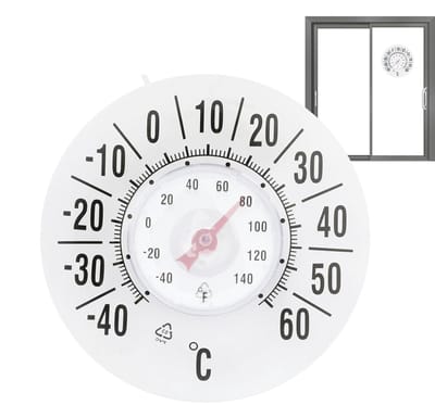 Temperatuurmeter Binnen Buiten - Weerstation Kamer Tuin - Nauwkeurig Meten - Waterdicht Analoge Weergave - Diameter 18cm
