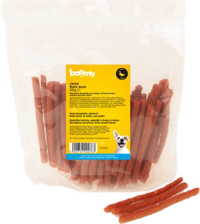 Boomy - Jerky Rolls - Glutenvrije hondensnacks - Hondensnoepjes - Zachte kauwstaaf hond - Eend - 500g