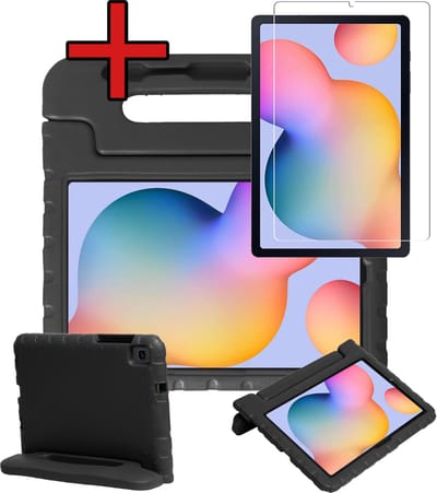 Hoesje - Geschikt voor Samsung Galaxy Tab S6 Lite - Met Screenprotector - Kinderhoes - Shockproof Bumper - Kidsproof Case - Tablethoes - Kinder Hoes Cover - Zwart