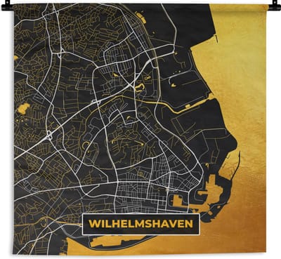 Wandkleed - Wanddoek - Wilhelmshaven - Stadskaart - Goud - Plattegrond - Duitsland - Kaart - 180x180 cm - Wandtapijt