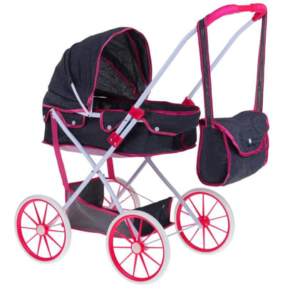 Diepe Kinderwagen voor Poppen, Draagmand, Buggy, Opvouwbare Kap, Schuimwielen