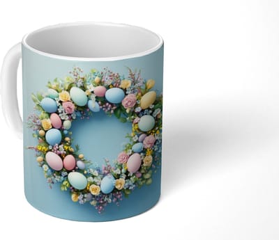 Mok - Koffiemok - Krans - Eieren - Bloemen - Mokken - 350 ML - Beker - Koffiemokken - Theemok