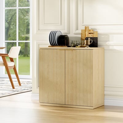 PHOEBE CAT Dressoir - Halmeubel - Metalen handgrepen - Gestreepte design - 60x30x70 cm - Natuurlijke