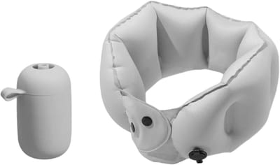 Oneay Opblaasbaar Nekkussen U-vormig - Ergonomisch Reiskussen voor Vliegtuig, Trein & Kamperen - Compact & Draagbaar - Grijs