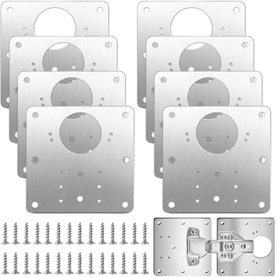 Dailygoods- Reparatieset Scharnier 8 Stuks - Scharnier Reparatie Plaat - Keukenscharnier - Schroeven - Woonmeubel - 9 x 9 cm - Scharnierplaat