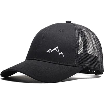 Casquette de baseball en maille avec broderie simple de chaîne de montagnes, à large bord, réglable, à visière, respirante, protection solaire, pour sports d'extérieur black
