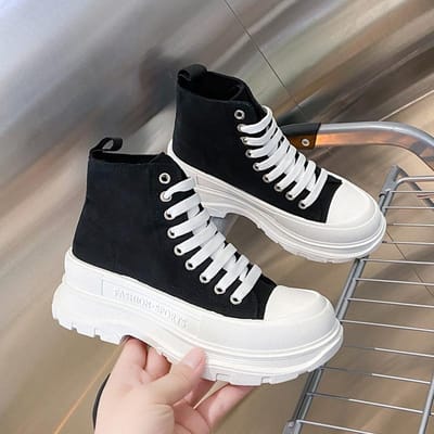 Chaussures en Toile Montantes pour Couple Automne Nouvelles Chaussures Décontractées à Plateforme Homme et Femme Les Mêmes Chaussures Blanches 37 noir