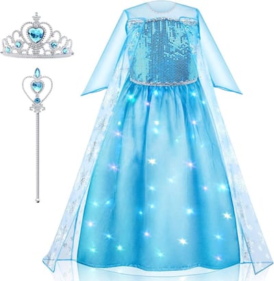 Luminous Prinsessen Kostuum voor Meisjes met Kroon en Toverstaf - Perfect voor Halloween, Carnaval en Verjaardagsfeestjes
