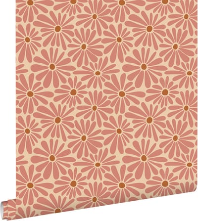 ESTAhome behang madeliefjes terracotta roze - 53 cm x 10.05 m - 131151