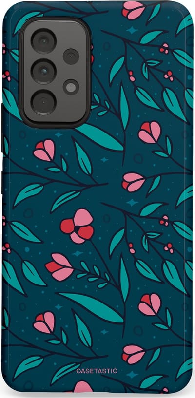 Casetastic hoesje geschikt voor Samsung Galaxy A53 (2022) 5G - Dubbellaagse bescherming - Blauwe Groene Bloemenpracht - Fashion Case - Petrol Donkergrijs