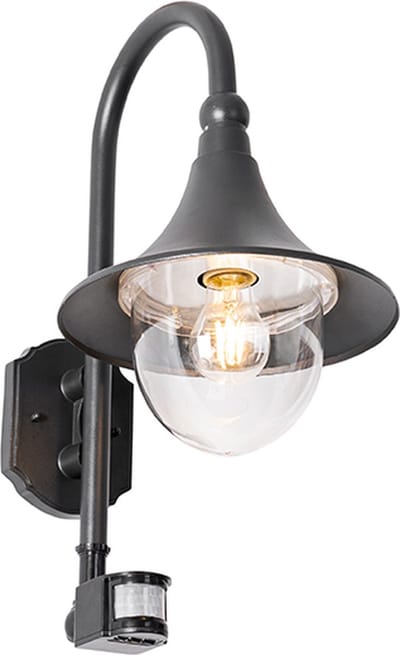 QAZQA daphne - Klassieke Wandlamp met Bewegingsmelder | Bewegingssensor | sensor voor buiten - 1 lichts - D 35 cm - Zwart - Buitenverlichting