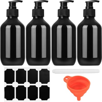 Famanu – Navulbare zeepdispensers 300 ml met pomp – Set van 4 – Zwart