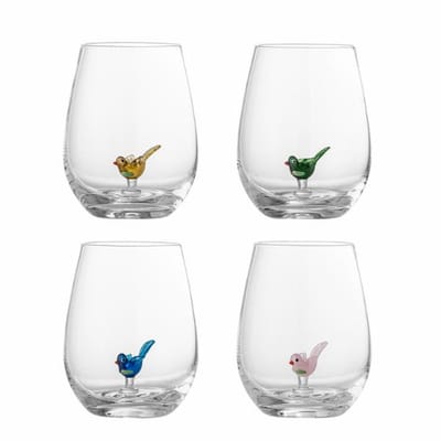 Bloomingville Misa Drinkglazen – set van 4 mondgeblazen glazen met gekleurde vogeltjes