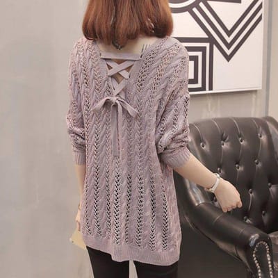 Zomer Hol Ijszijde Korte Top Gebreide Dames Losse Pullover Dunne Lange Mouw Trui Cover-up 2XL lichtpaarse kleur