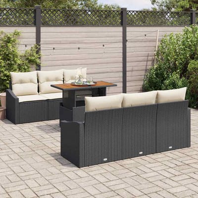 vidaXL Tuinbank Set met kussen met kussen 7 pcs Zwart en Crème