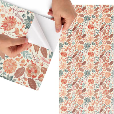 Tulup Meubelfolie - Bloemmotieven Decoratiefolie - 75x150 cm - Oranje Meubelfolie - Meubel Wrap Folie - Scandinavisch Meubelfolie - Plakfolie Meubels - Keuken decoratie - Bloemen en planten