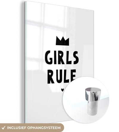 MuchoWow® Glasschilderij 120x160 cm - Schilderij acrylglas - Quotes - Kinderen - Meisjes - Girls Rule - Spreuken - Foto op glas - Schilderijen