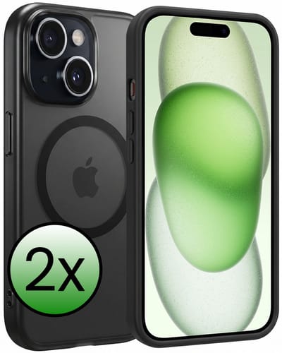Hoesje 2 Stuks - Geschikt voor Apple iPhone 15 - Magsafe Compatible - Sterk & Shockproof - Back Cover - Shock Proof Case - Telefoon Hoes - Zwart