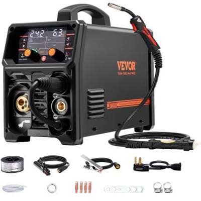 VEVOR MIG-lasser, 200A synergische MIG-lasmachine, 4-in-1 gas-MIG/Flux Core MIG/Stick/Lift TIG multi-process lasser met IGBT-invertertechnologie en LCD-scherm