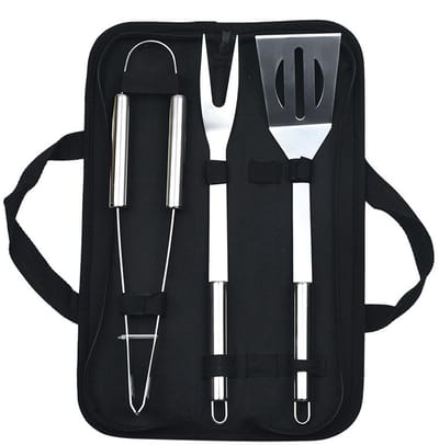Dailygoods- Barbecuegereedschap 3-delige Set - Roestvrij Staal - Draagtas - Veilig Gebruik - Gemakkelijk Schoon te Maken - Antislip Handvat - Barbecueset