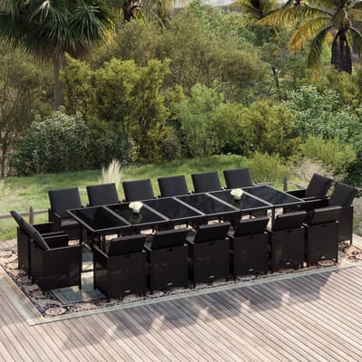 vidaXL - 17-delige - Tuinset - met - kussens - poly - rattan - zwart