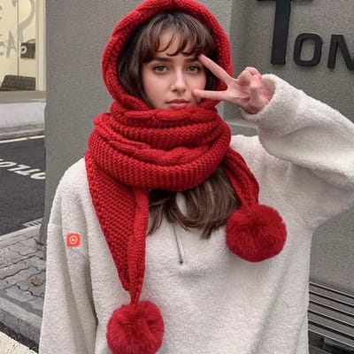 Warme Wintermuts en Sjaal Set voor Dames – Dikke Gebreide Muts met Pompon, Oorkleppen & Wollen Sjaal | Muts voor Extreme Kou