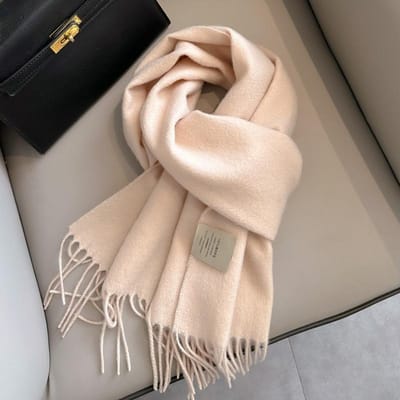 Écharpe en Laine de Luxe pour Femme Uni Hiver Cachemire Mouchoir Pashmina Chaud Shawl Féminin Foulard Bandana Étole beige