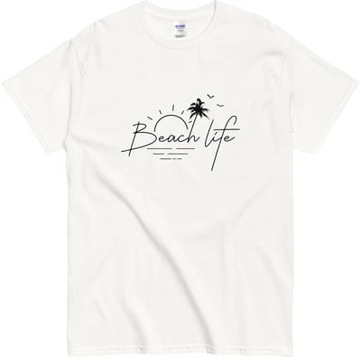Beach Life T Shirt Dames en Heren - Minimalistisch Design Strand Leven - Wit - S