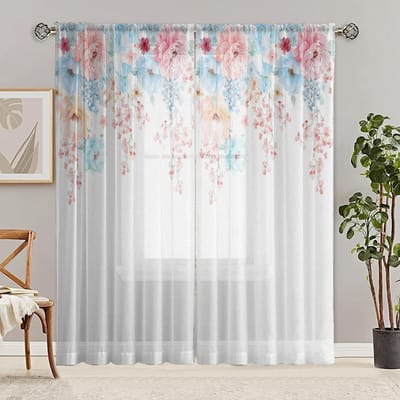2-delige HD digitale rustieke pioenroos bedrukte gordijnen woondecoratie stijl decoratie woonkamer slaapkamer door de roede gordijneffect W52H63inchW132H160cm white