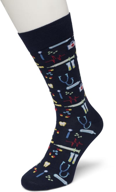 Bonnie Doon Heren Sokken met Dokters Print maat 40/46 Donker Blauw - Thema Sokken - Ziekenhuis - Dokter - Cadeau Sokken - Zacht Katoen met Gladde Teennaad - Comfortabel - Perfect Cadeau - Navy - BD042123.102