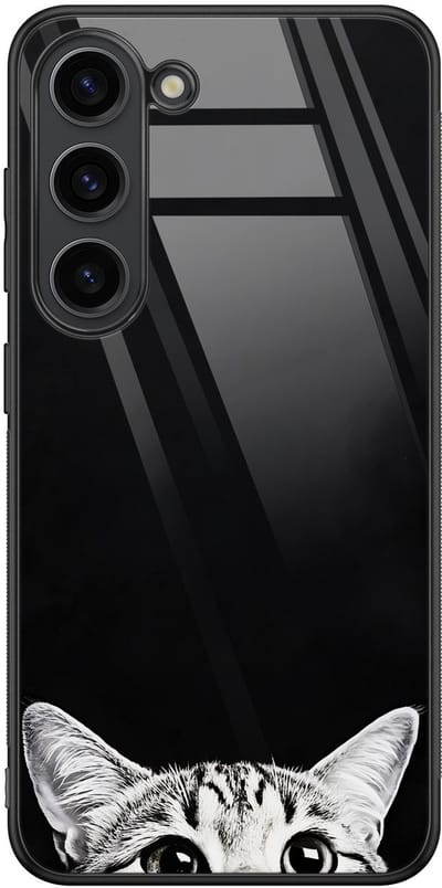Hoesje geschikt voor Samsung Galaxy S23 - Kat kiekeboe - Zwart - TPU luxe case (glossy toplaag) - Print - Hardcase backcover zwart