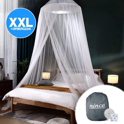Nince Hoogwaardige XXL Klamboe 2 Persoons – Rond Muggennet & Muggengaas – Inclusief Ophangkoord & Bevestigingsset – Klamboe Baby, Klamboe Kinderkamer & Klamboe 1 Persoons – Wasbaar in Wasmachine – 60 x 270 x 1050 cm