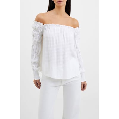 French Connection Birch Smock Sleeve Top Linen White Maat: XS | Longsleeves Outlet | Dames | Wit