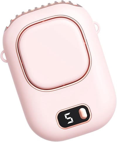 Fan - Ventilator met riemclip – Koelapparaat met digitaal display & 5 snelheidsstanden | Draagbare persoonlijke ventilator – Voor wandelen, kleding, nek, kamperen, vissen（roze）
