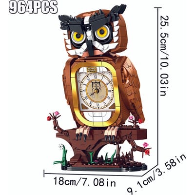 964 Pièces Horloge Hibou Blocs de Construction Jouets Assembler Puzzle Briques Ensembles de Jouets Pour Enfant Ornement de Bureau Cadeaux beige