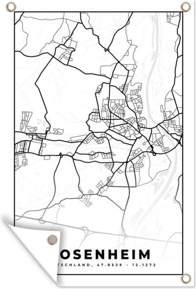 Muurdecoratie Plattegrond - Rosenheim - Stadskaart - Kaart - 120x180 cm - Tuinposter - Tuindoek
