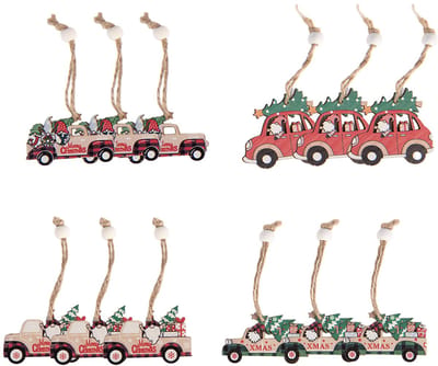Clayre & Eef Kersthanger Set van 12 Auto Rood Hout