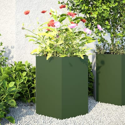 vidaXL - Plantenbakken - 2 - st - zeshoek - 46x40x45 - cm - staal - olijfgroen