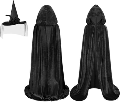 Complete Set van Heksen Kostuum voor Volwassenen met Hoed, Cape en Spinnenhoed voor Halloween en Carnaval