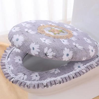 Lot de 2 coussins de siège de toilette universels quatre saisons en tissu avec fermeture éclair, tapis de toilette doux et lavable pour la maison gray