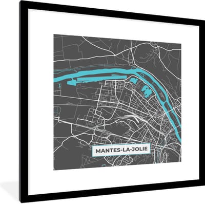 Fotolijst incl. Poster - Mantes-la-Jolie - Plattegrond - Frankrijk - Kaart - Stadskaart - 40x40 cm - Posterlijst