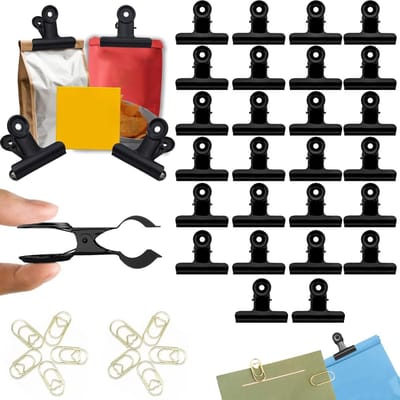 Dailygoods- Bulldog Clips 30 Stuks - Metalen Scharnierclips 22 mm - Multifunctionele Klemmen - Voor Voedselzakken/Foto's - Roestvrij Staal - Zwart