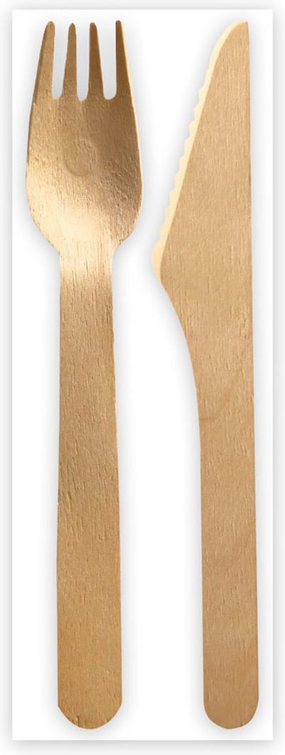 25 stuks [individueel verpakt]- wegwerp Besteksets Drievoudig | Hout FSC® 100%, met was gecoat