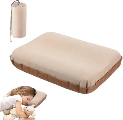 Opblaasbaar Campingkussen - Zelfopblazend Kussen - Outdoor Kamperen - 3D-Comfort Spons - 46 x 30 cm - Beige