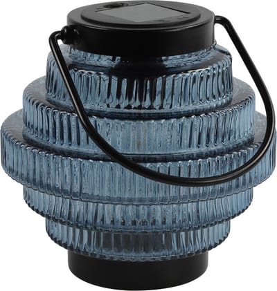 Countryfield Tuin lantaarn Jardin - solar - blauw/zwart - D16 x H16 cm - metaal/glas - buitenverlichting