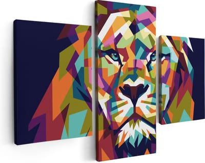 Artaza Canvas Schilderij Drieluik Gekleurde Leeuw - Abstract - In Kleur - 90x60 - Foto Op Canvas - Canvas Print