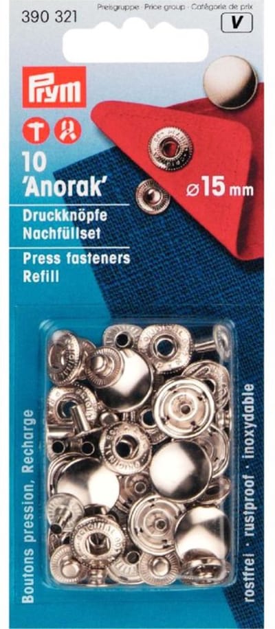 Navullingen naaivrijdrukknoop voor 390301 zilverkleurig 15mm 10 st. - Drukknopen Sport & Camping - Prym