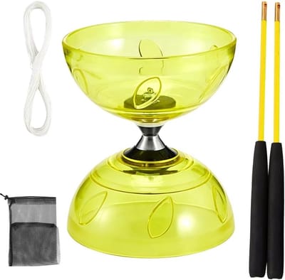 LED Diabolo - Jongleerset - Circuspret - Kogellagers - 145 cm - Geel