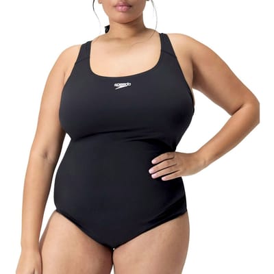 Speedo Endurance+ Medalist Dames Sportbadpak Plus Size - Kleurvast Badpak Dames Grote Maten - Chloorbestendig Zwempak Dames - Sportbadpak Dames met Medalist-rug - Zwart - 44