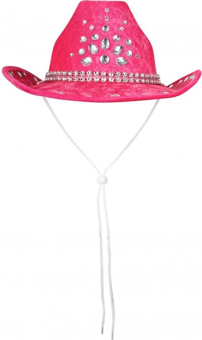 KIMU® Cowboyhoed Roze Steentjes - Cowboy Hoed Diamanten Leatherlook - Toppers Foute Party Dames Heren Fout Festival